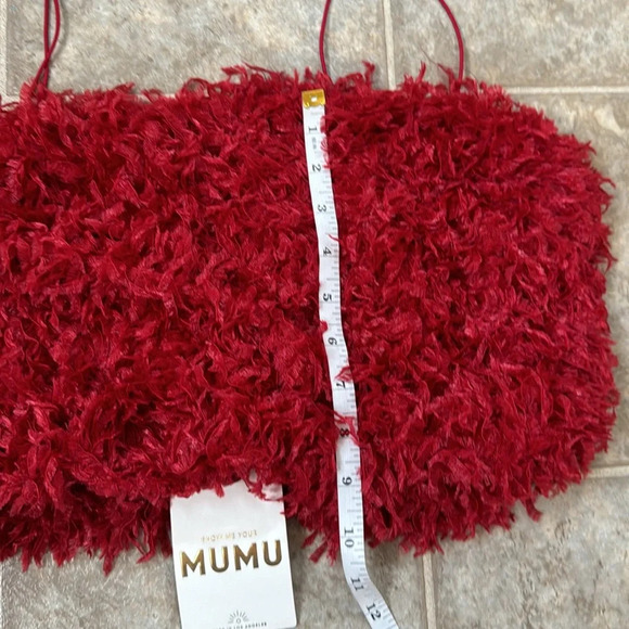 NWT Show Me Your Mumu She Cute Red Faux Feather Crop top XS - Picture 8 of 10